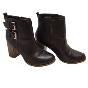 Journee Collection Brown Ankle Boots Block Heel Buckle Detail Women's 6M‎